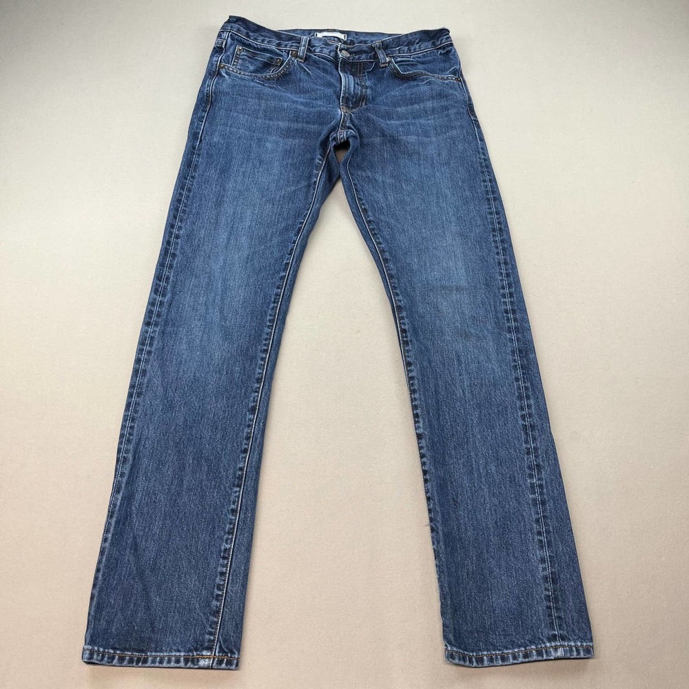 Uniqlo Selvedge Jeans Mens 32x32 Blue Denim Slim Straight Fit Medium Wash